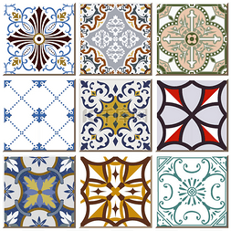 Vintage retro ceramic tile pattern set collec
