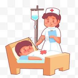 躺在病床上输液护士看护