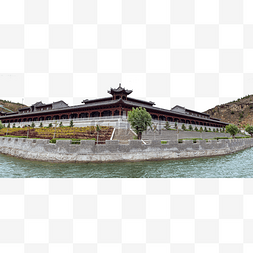 山西旅游图片_古建筑角楼湖水