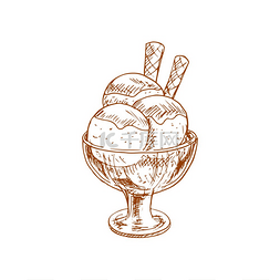 华夫格低温图片_冰淇淋圣代在碗里的独立草图矢量
