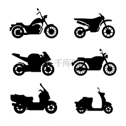 摩托车和踏板车黑色剪影。