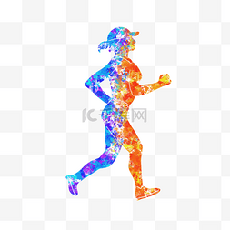 奔跑人彩色剪影图片_女性短跑运动员抽象艺术