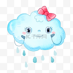 蓝色系装饰图案图片_云朵雨滴粉色蓝色创意插图