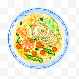 水彩越南河粉食物烹饪蔬菜早晚餐