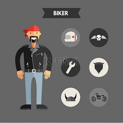 head图片_Flat Design Vector Illustration of Biker with