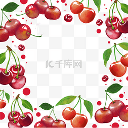 夏季圆形图标图片_树叶樱桃红色圆形边框