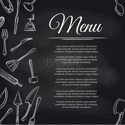 餐具海报图片_带有厨房用具的黑板菜单海报带有