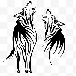 两只黑色的狼装饰艺术狼纹身图