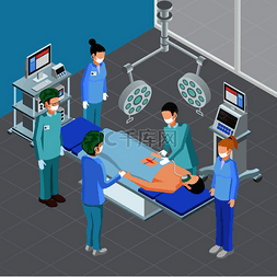 医疗设备等距组合与外科手术室与