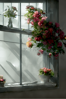 玻璃窗图片_窗台的鲜花