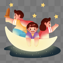 61儿童节图片_六一儿童节乘坐月亮船冒险幻想