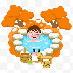 温泉图片_美好的日本泡温泉插画