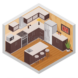 厨房现代室内等距构图等距风格的