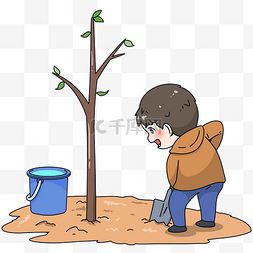 种植树木图片_漫画风植树节种树男孩