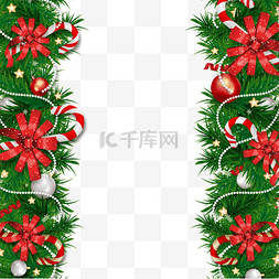 新年贺卡模板设计图片_圣诞节绿叶红花边框标签装饰