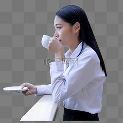 湖边图片_白领女性喝咖啡