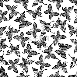 动物轮廓图案图片_装饰性的飞行蝴蝶无缝图案与帝王