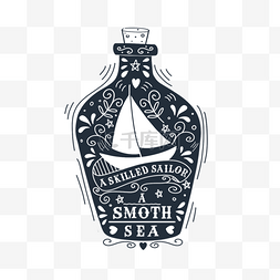 文字印刷图片_瓶子和船复古徽章花体字样式插图