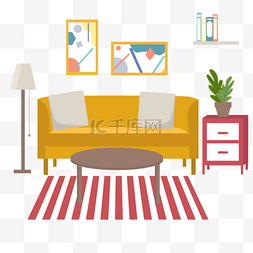 沙发地毯图片_客厅房间起居室扁平风格条纹地毯