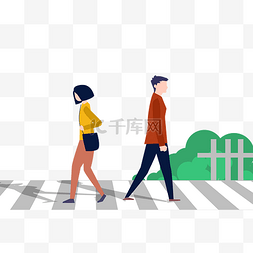 斑马线图片_斑马线过马路行人路人扁平走路