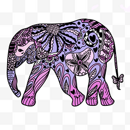 粉紫色印度大象象头神禅绕画