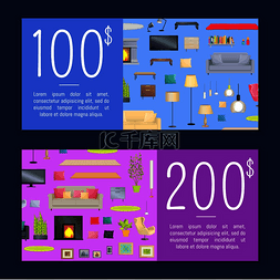 首页文字装饰图片_100 美元和 200 美元的优惠券，一套