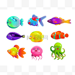 五彩斑斓鱼图片_有趣的卡通彩色热带鱼