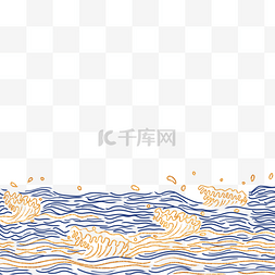 线条式的海浪图片_海浪蓝色线条日式风格插画