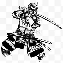 日本武士手绘图片_日本武士黑白线条风格