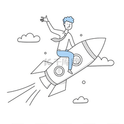 成功企业家图片_商人乘坐火箭飞向天空创业的商业