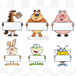 卡通动物猪图片_举着空白牌子的动物 .