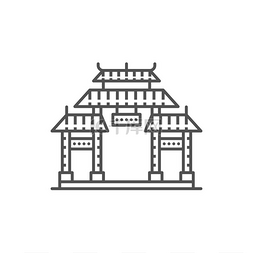 建筑轮廓线条图片_带有屋顶隔离的中国韩国或日本大