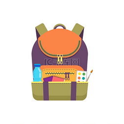 背着文具用品的背包，回到学校物