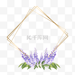 紫藤植物图片_水彩紫藤花卉金色方形边框