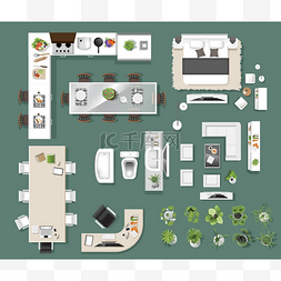 沙发图标图片_ 内部图标顶视图、 树、 家具、 