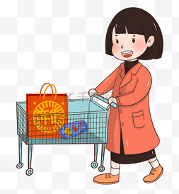 超市促销图片_女孩购物新年春节年货节购买年货