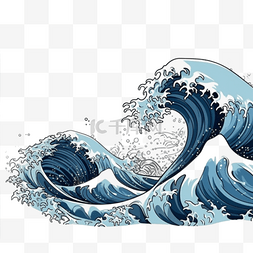 插画浪花图片_卡通手绘日式海浪浪花