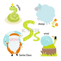 圣诞节快乐背景图片_矢量插图教学儿童英语字母表与卡
