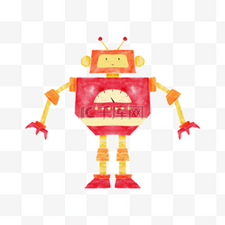 机器人水彩红色插图