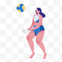 夏日海滩度假图片_夏日海滩运动打排球扁平女孩
