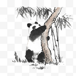 大熊猫大熊猫图片_水墨大熊猫爬树