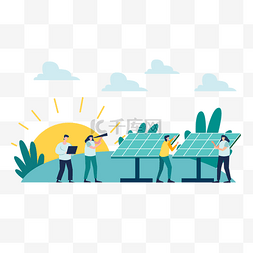 插画绿色图片_人物太阳能电池板环保绿色能源概