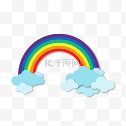 可爱剪纸风格彩虹云朵天气
