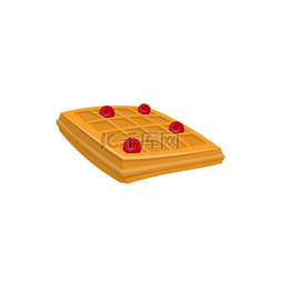 华夫饼底纹图片_比利时华夫饼与红色浆果孤立的面
