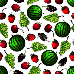 水果无缝背景矢量壁纸图案为西瓜
