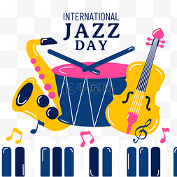 乐器钢琴萨克斯图片_可爱卡通国际爵士乐日