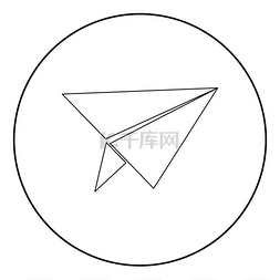 游戏飞机图标图片_圆形或圆形矢量插图中的纸飞机图