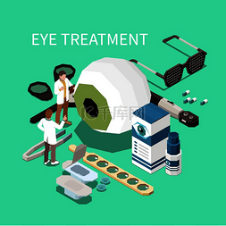 眼睛装饰设计矢量图片_眼科等距组合与眼科仪器和眼科治