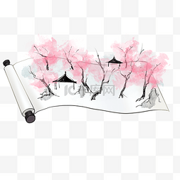 中式卷轴挂画水墨桃花