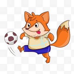 可爱红狐狸卡通踢足球运动形象